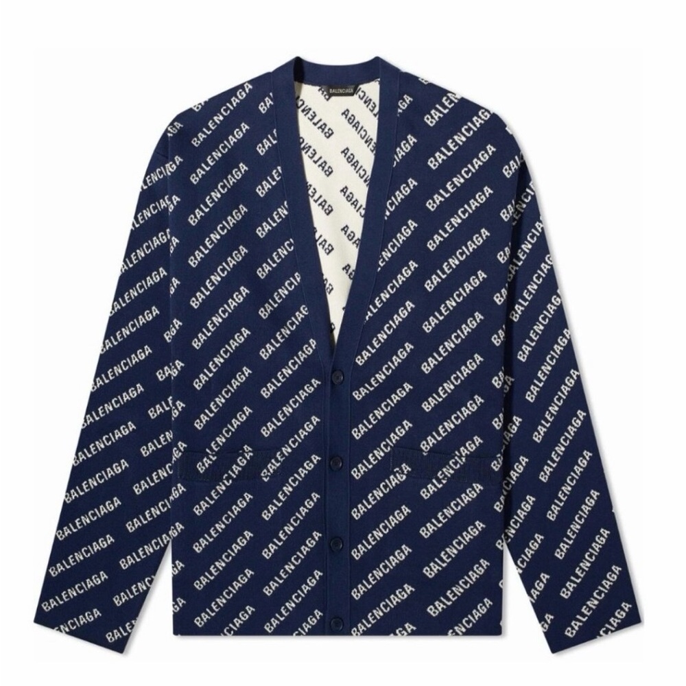Balenciaga Blue and White Logo Cardigan Size L Unisex